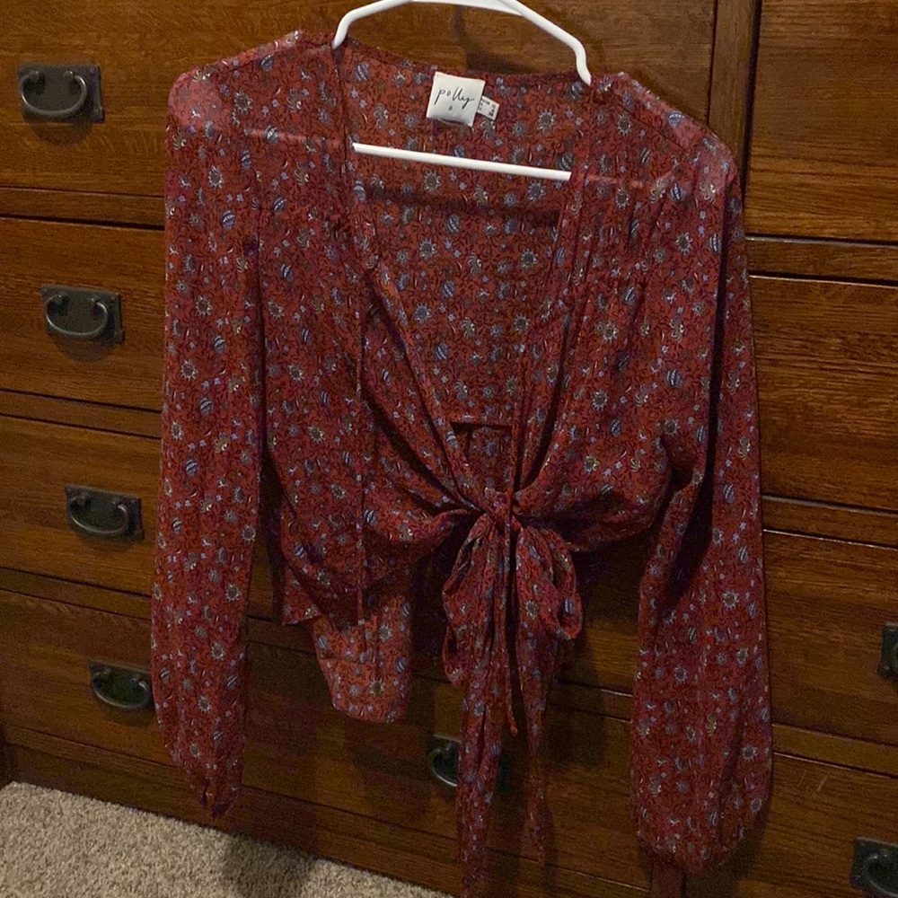 Red floral tie-up top!